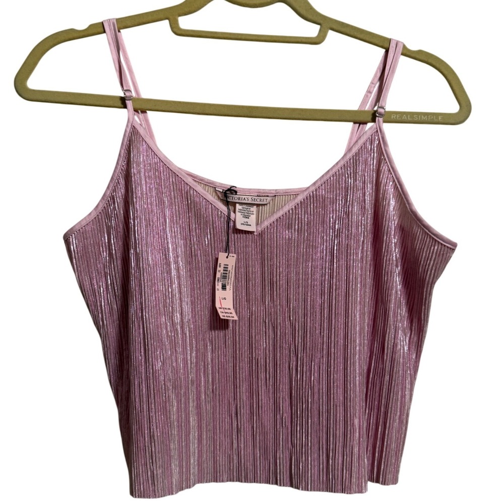 Victoria's Secret Pink Metallic Plissé Camisole Crop Top Large NWT